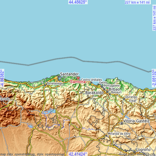 Topographic map of Santoña