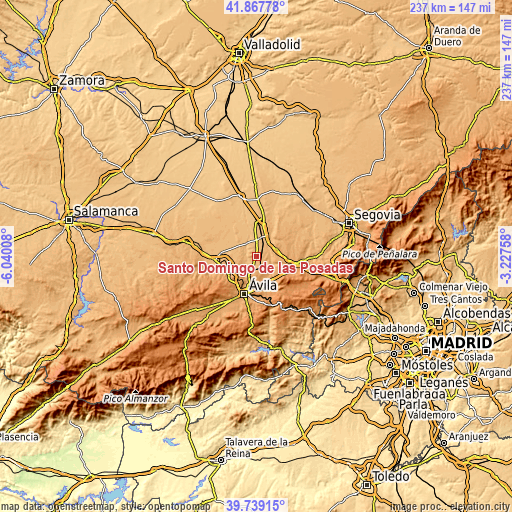 Topographic map of Santo Domingo de las Posadas