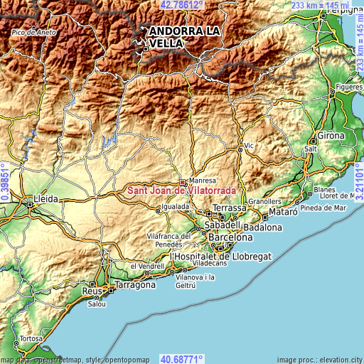 Topographic map of Sant Joan de Vilatorrada