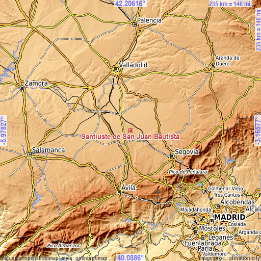 Topographic map of Santiuste de San Juan Bautista