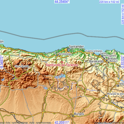 Topographic map of Santiurde de Toranzo