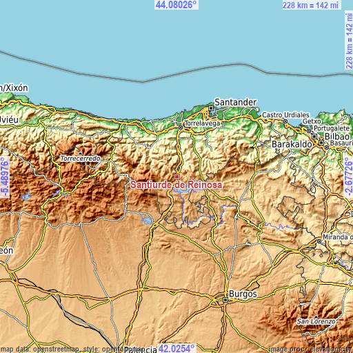 Topographic map of Santiurde de Reinosa