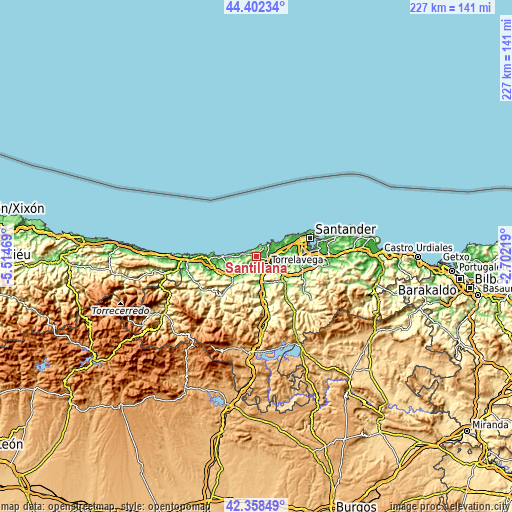 Topographic map of Santillana