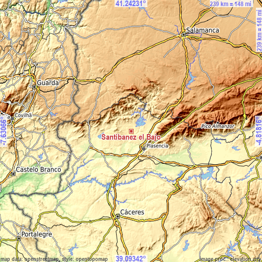 Topographic map of Santibáñez el Bajo