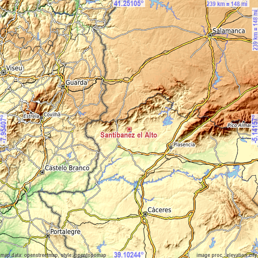 Topographic map of Santibáñez el Alto