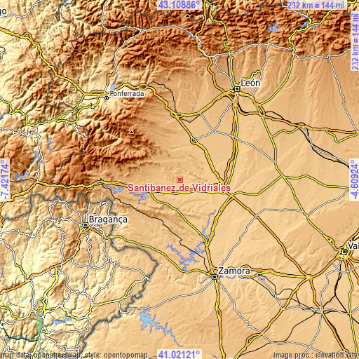 Topographic map of Santibáñez de Vidriales