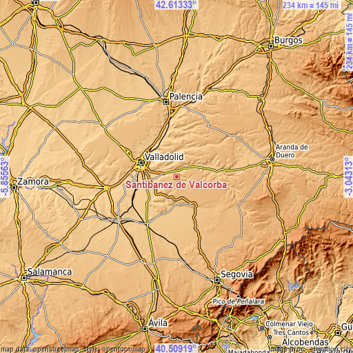 Topographic map of Santibáñez de Valcorba