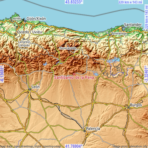 Topographic map of Santibáñez de la Peña