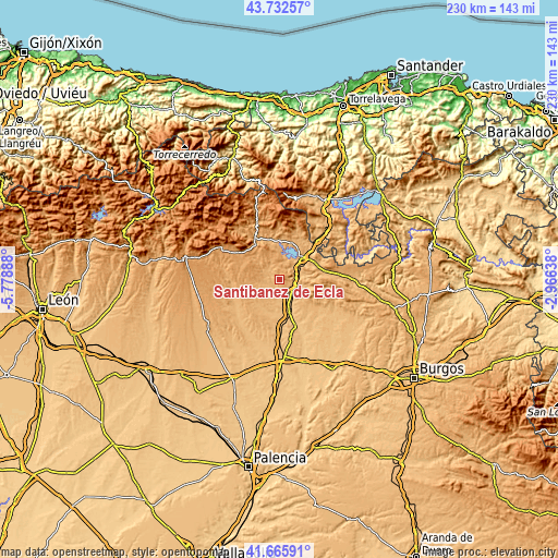 Topographic map of Santibáñez de Ecla