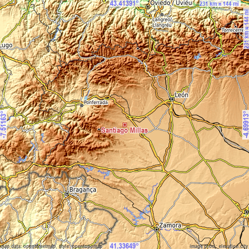 Topographic map of Santiago Millas