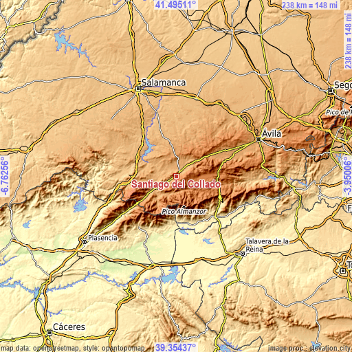 Topographic map of Santiago del Collado