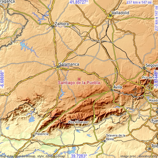 Topographic map of Santiago de la Puebla