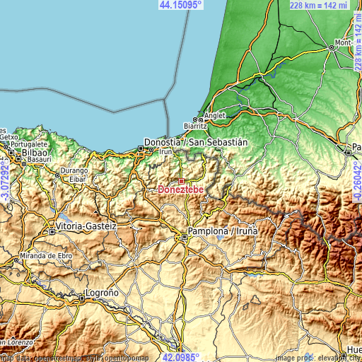 Topographic map of Doneztebe