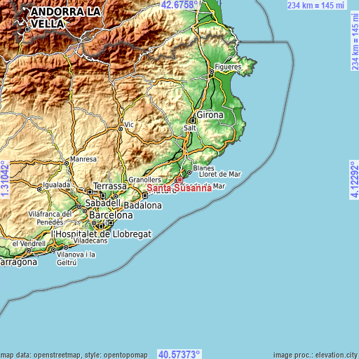 Topographic map of Santa Susanna