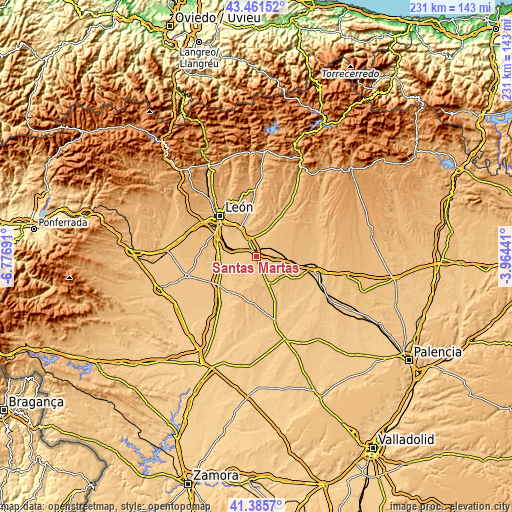 Topographic map of Santas Martas