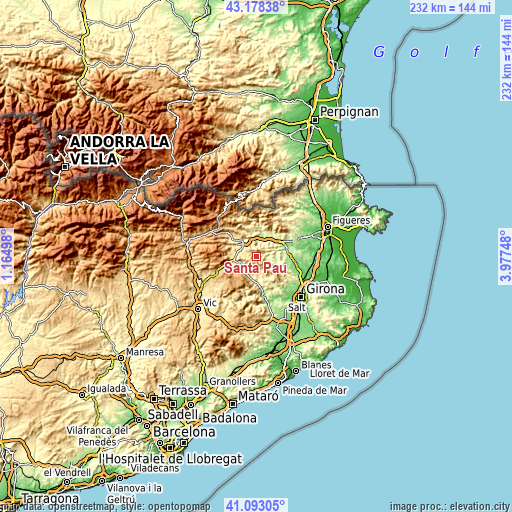 Topographic map of Santa Pau