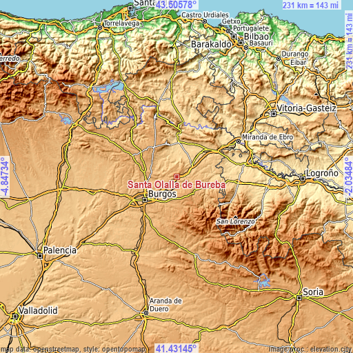 Topographic map of Santa Olalla de Bureba