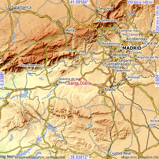 Topographic map of Santa Olalla