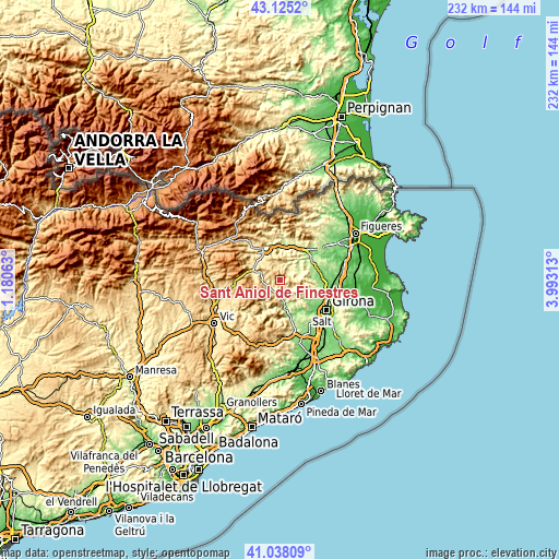 Topographic map of Sant Aniol de Finestres