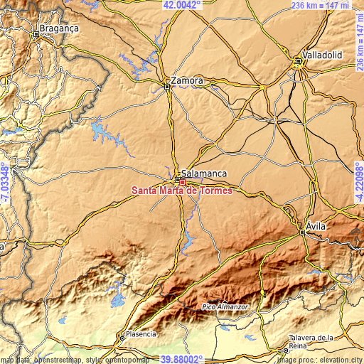 Topographic map of Santa Marta de Tormes