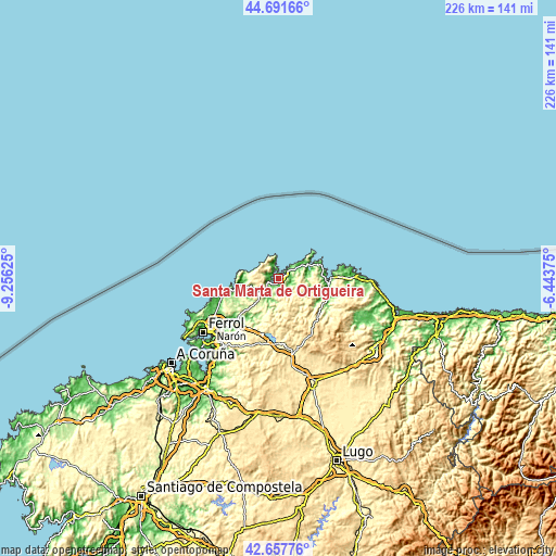 Topographic map of Santa Marta de Ortigueira