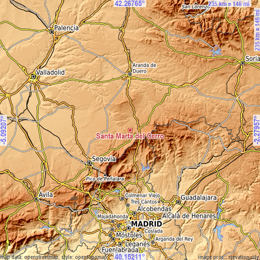 Topographic map of Santa Marta del Cerro