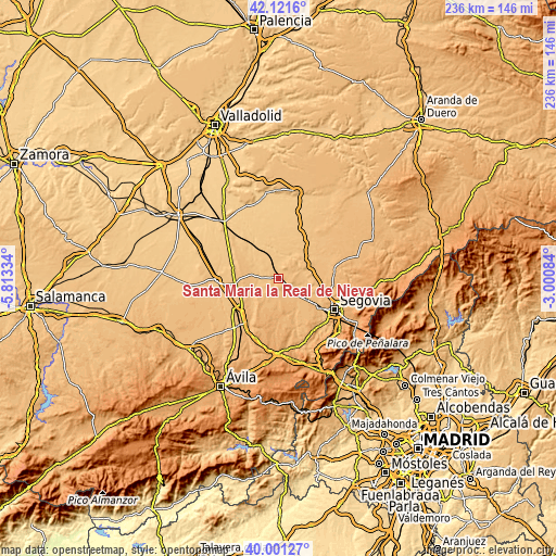 Topographic map of Santa María la Real de Nieva