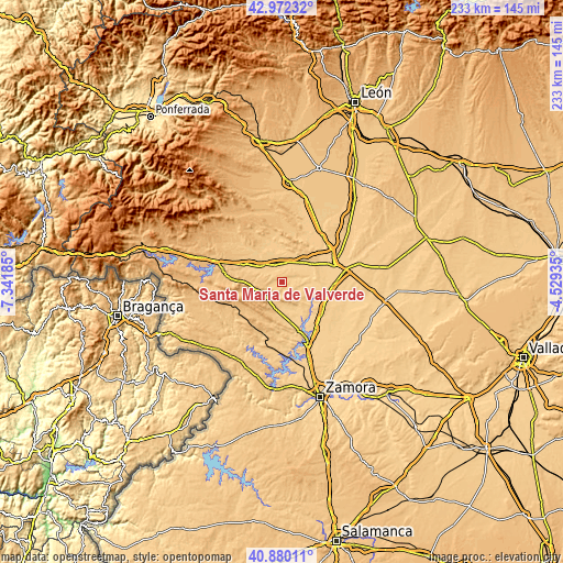 Topographic map of Santa María de Valverde