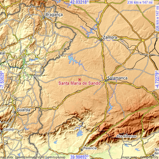 Topographic map of Santa María de Sando