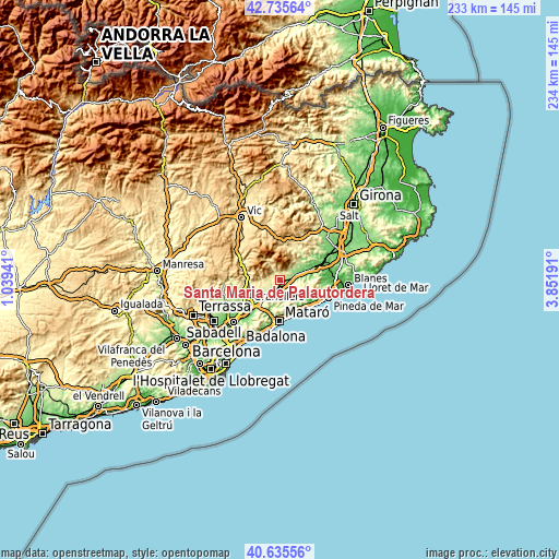 Topographic map of Santa Maria de Palautordera