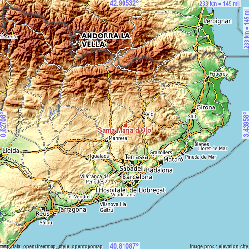 Topographic map of Santa Maria d'Oló