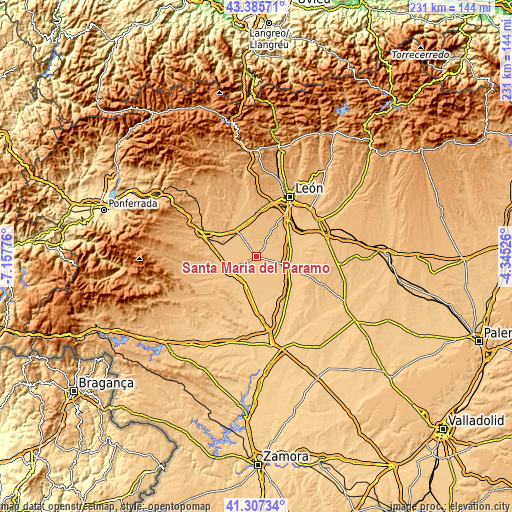 Topographic map of Santa María del Páramo