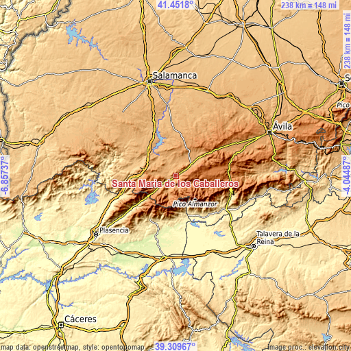 Topographic map of Santa María de los Caballeros