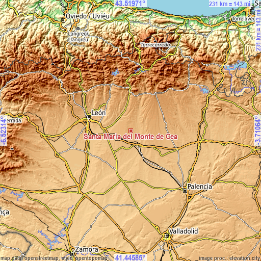 Topographic map of Santa María del Monte de Cea