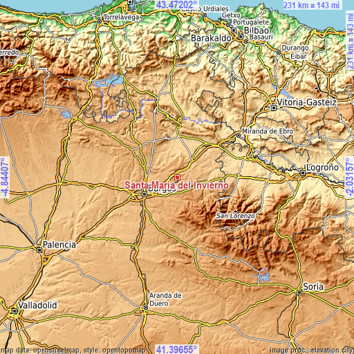 Topographic map of Santa María del Invierno