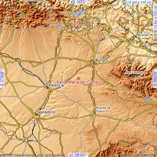 Topographic map of Santa María del Campo