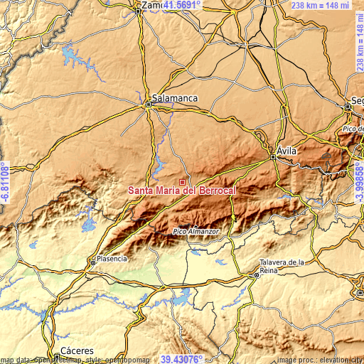 Topographic map of Santa María del Berrocal