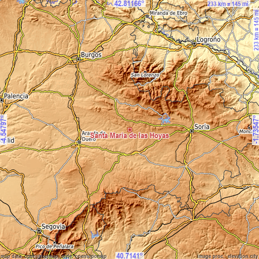 Topographic map of Santa María de las Hoyas