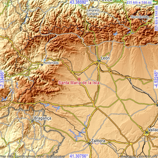 Topographic map of Santa María de la Isla