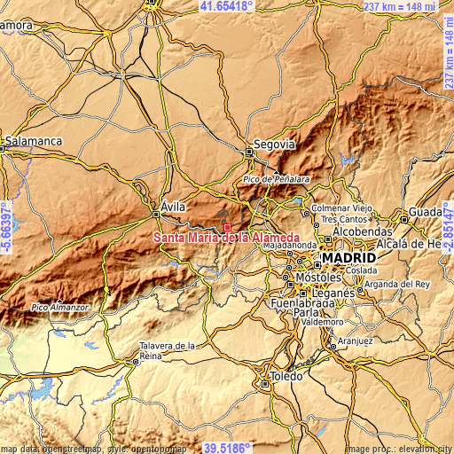 Topographic map of Santa María de la Alameda