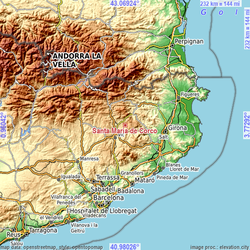 Topographic map of Santa Maria de Corcó