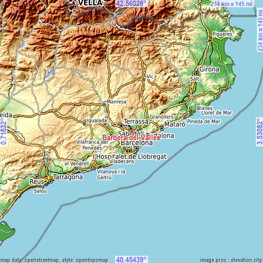 Topographic map of Barberà del Vallès