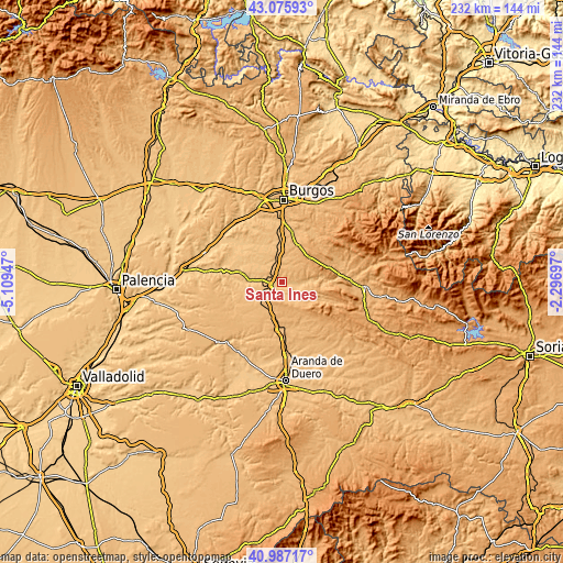 Topographic map of Santa Inés