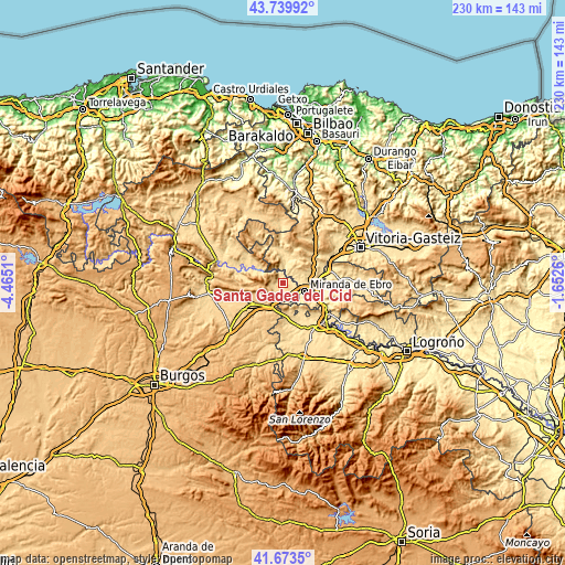 Topographic map of Santa Gadea del Cid