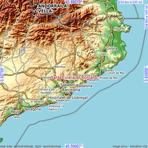 Topographic map of Santa Eulàlia de Ronçana