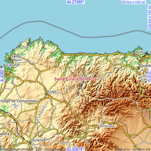 Topographic map of Santa Eulalia de Oscos