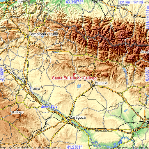 Topographic map of Santa Eulalia de Gállego