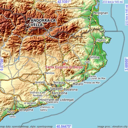 Topographic map of Santa Eugènia de Berga