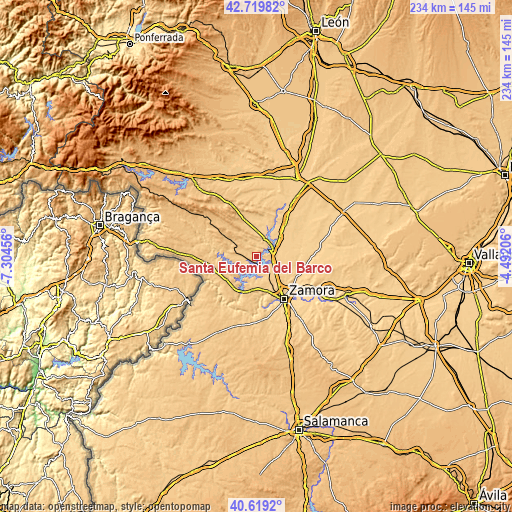 Topographic map of Santa Eufemia del Barco