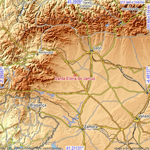 Topographic map of Santa Elena de Jamuz